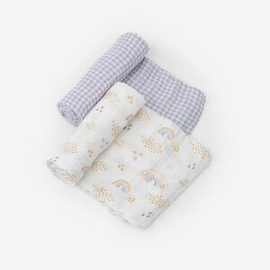 NWT Little Unicorn Deluxe Muslin Swaddle Blanket Set Rainbow/Gingham